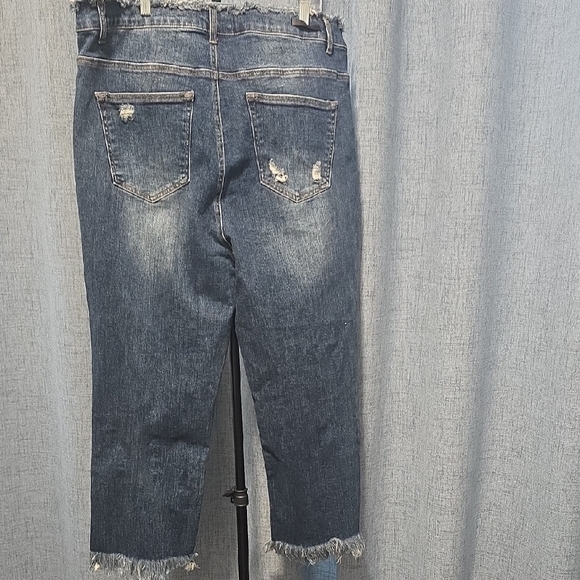 RISEN Frayed Hem And Waist Boyfriend Distressed Jeans in Classic Blue Size 3XL - Picture 8 of 14